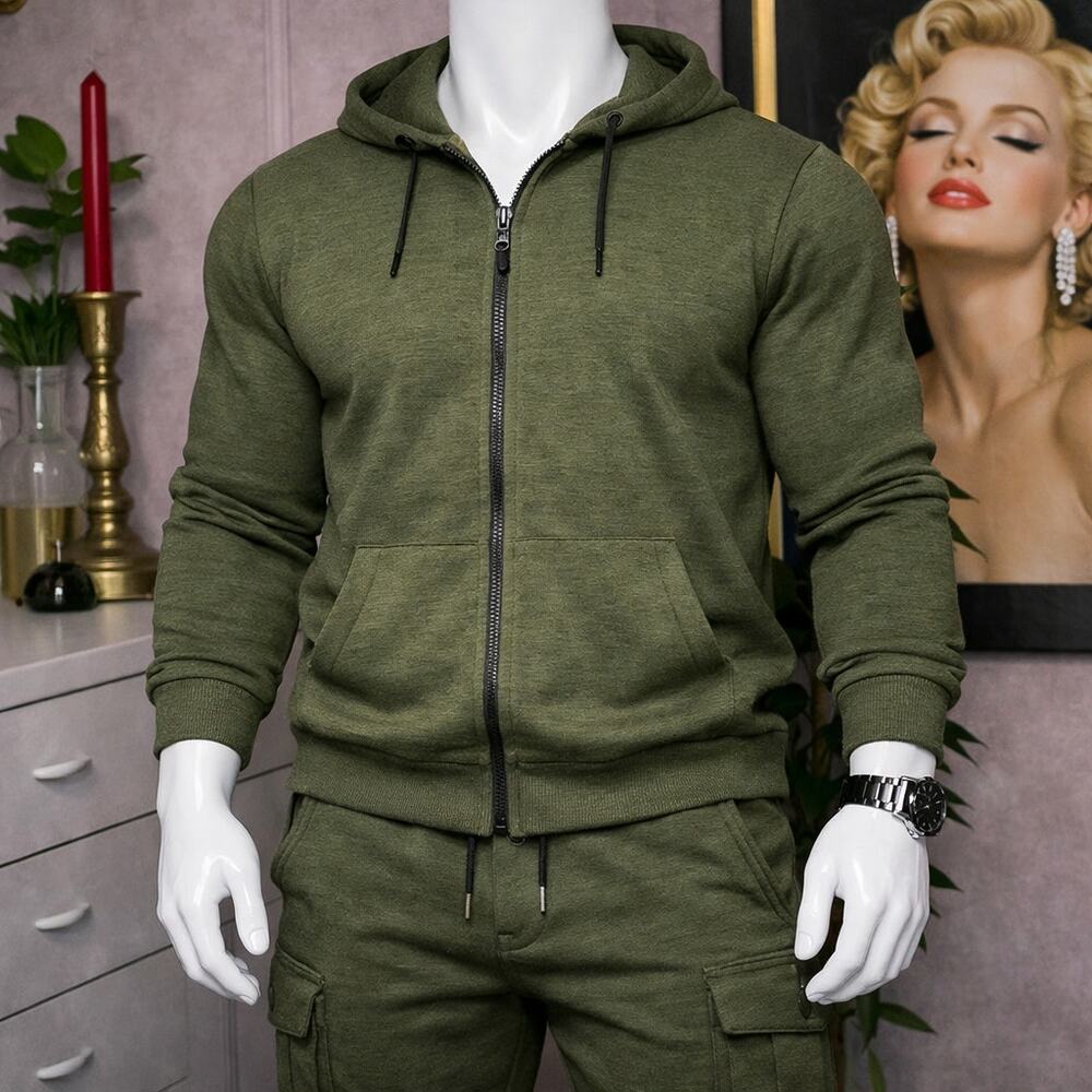 Russell Fusion Knit Zip Hoodie - Men's Medium - Olive Green